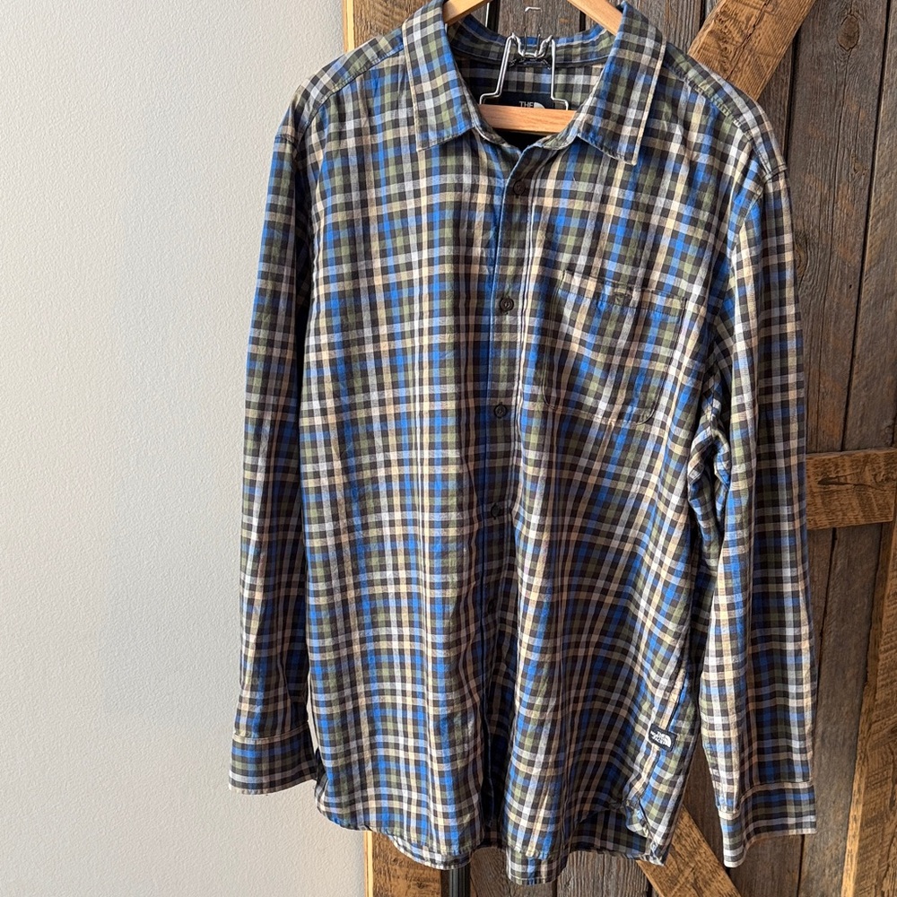 The North Face Men Green and Blue Button Down Shirt - Size XXL